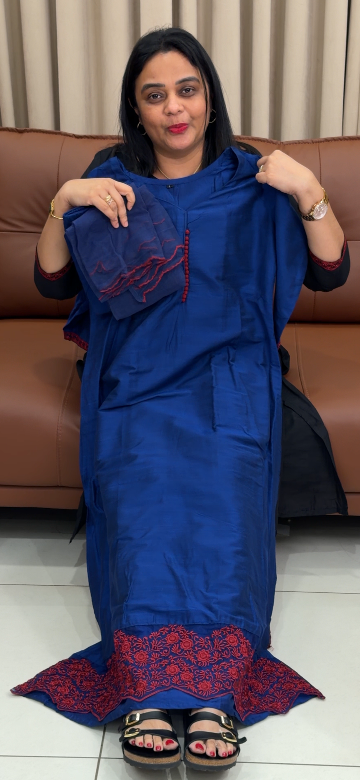SLUB SILK LONG SLITTED TOP, BOTTOM AND DUPATTA  - NUWA - 1721