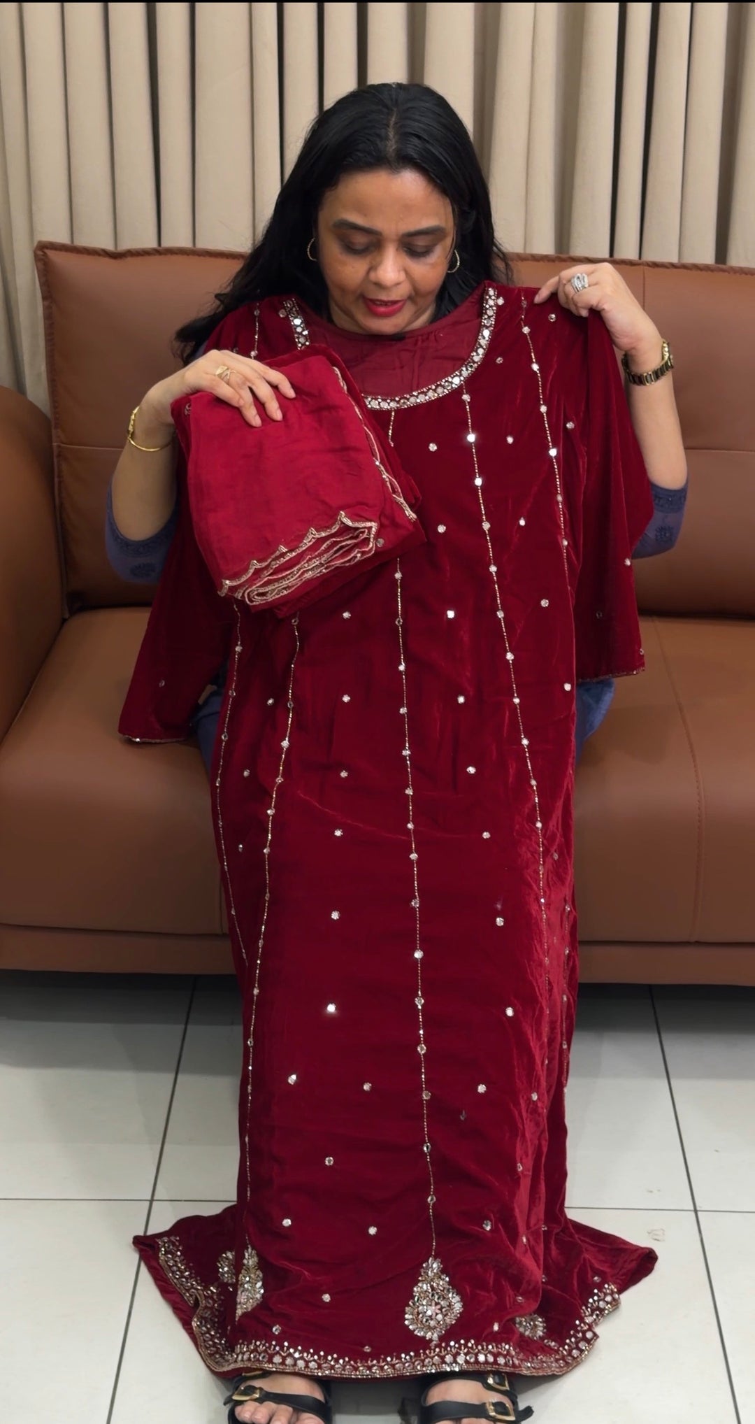 VELVET ANARKALI TOP,BOTTOM AND DUPATTA - NUWA-1968