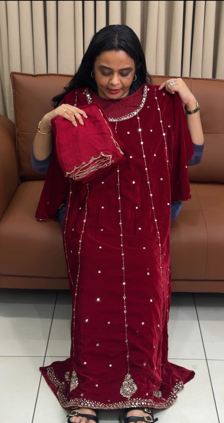 VELVET ANARKALI TOP,BOTTOM AND DUPATTA - NUWA-1968