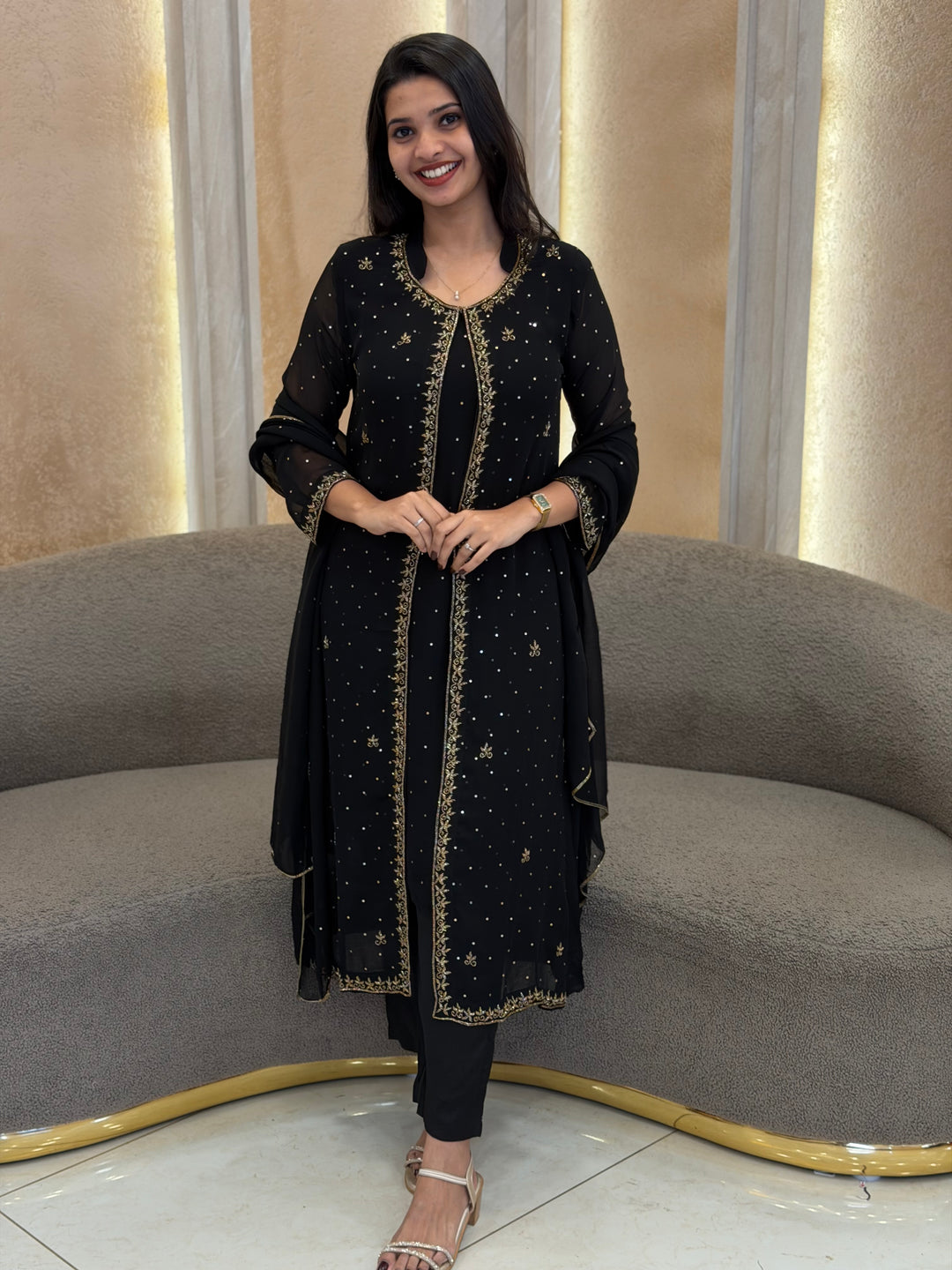 PLATINUM CHIFFON TOP, BOTTOM JACKET AND DUPATTA - NUWA - 1053