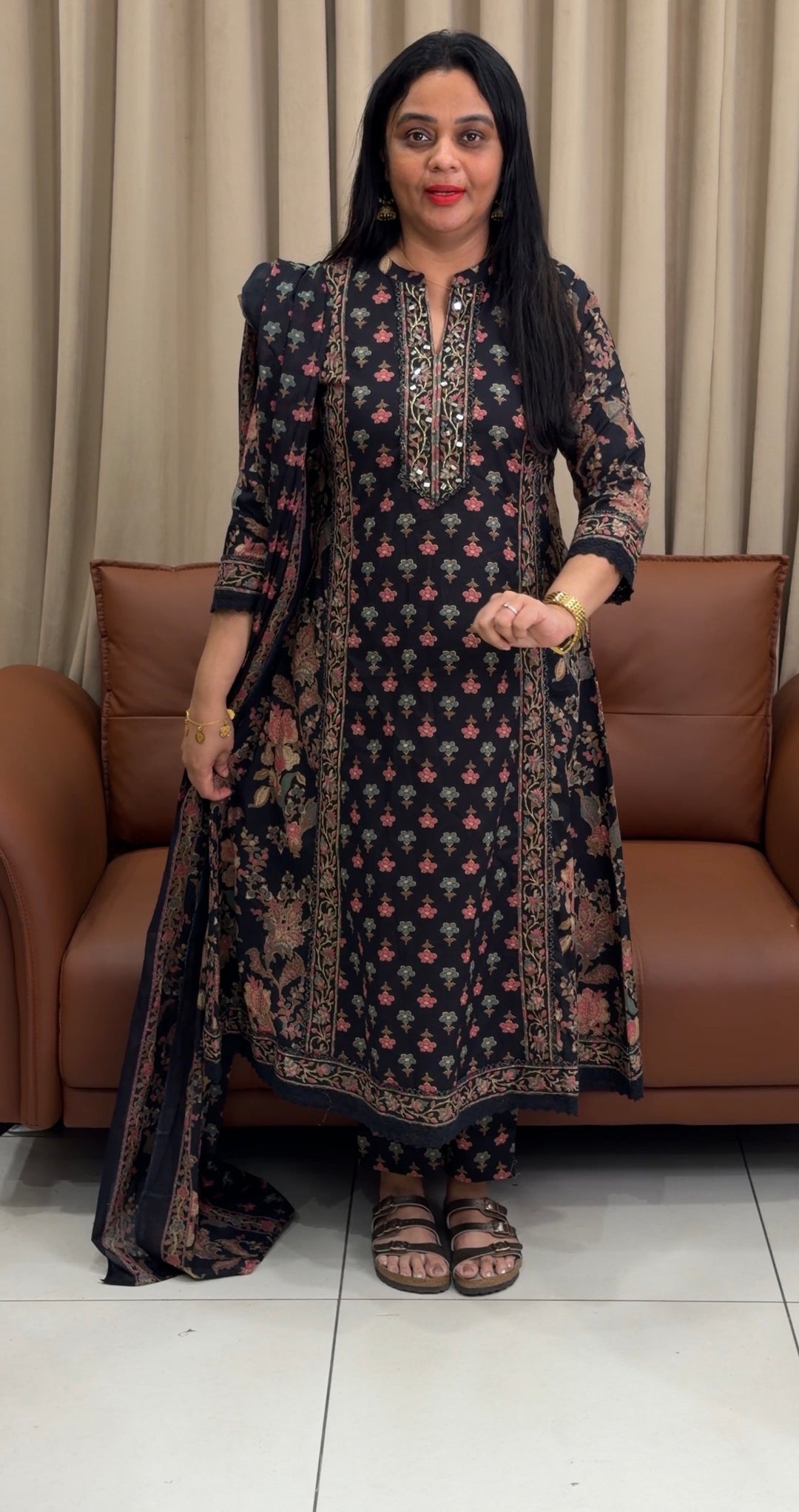 PRINTED COTTON ALINE TOP, BOTTOM AND DUPATTA - NUWA-2372