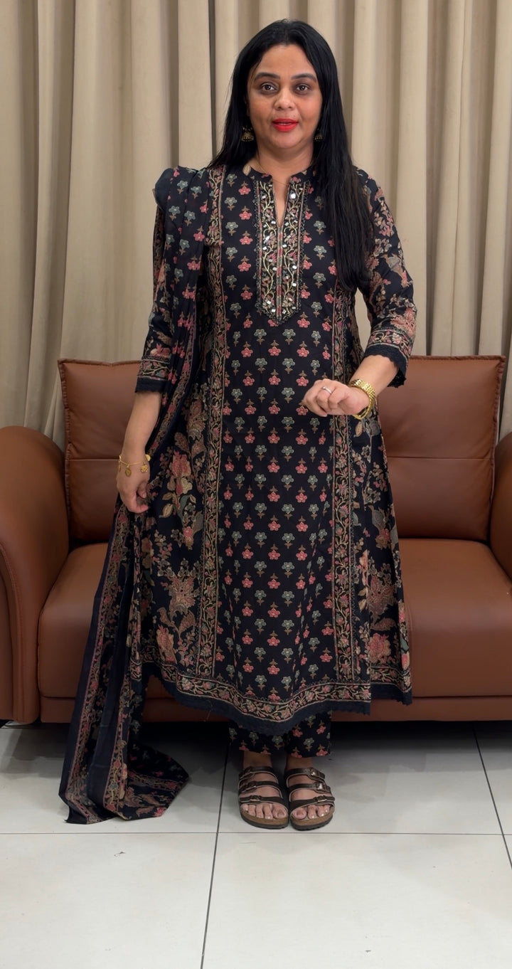 PRINTED COTTON ALINE TOP, BOTTOM AND DUPATTA - NUWA-2372