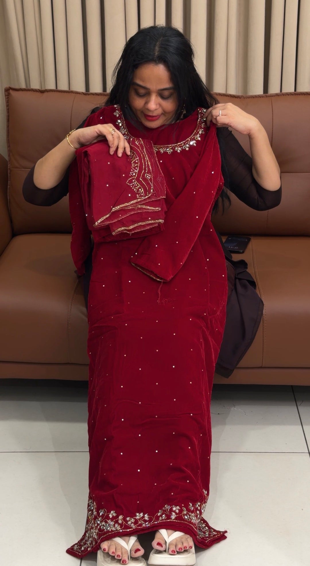 HANDWORKE VELVET TOP,BOTTOM AND DUPATTA - NUWA-1805