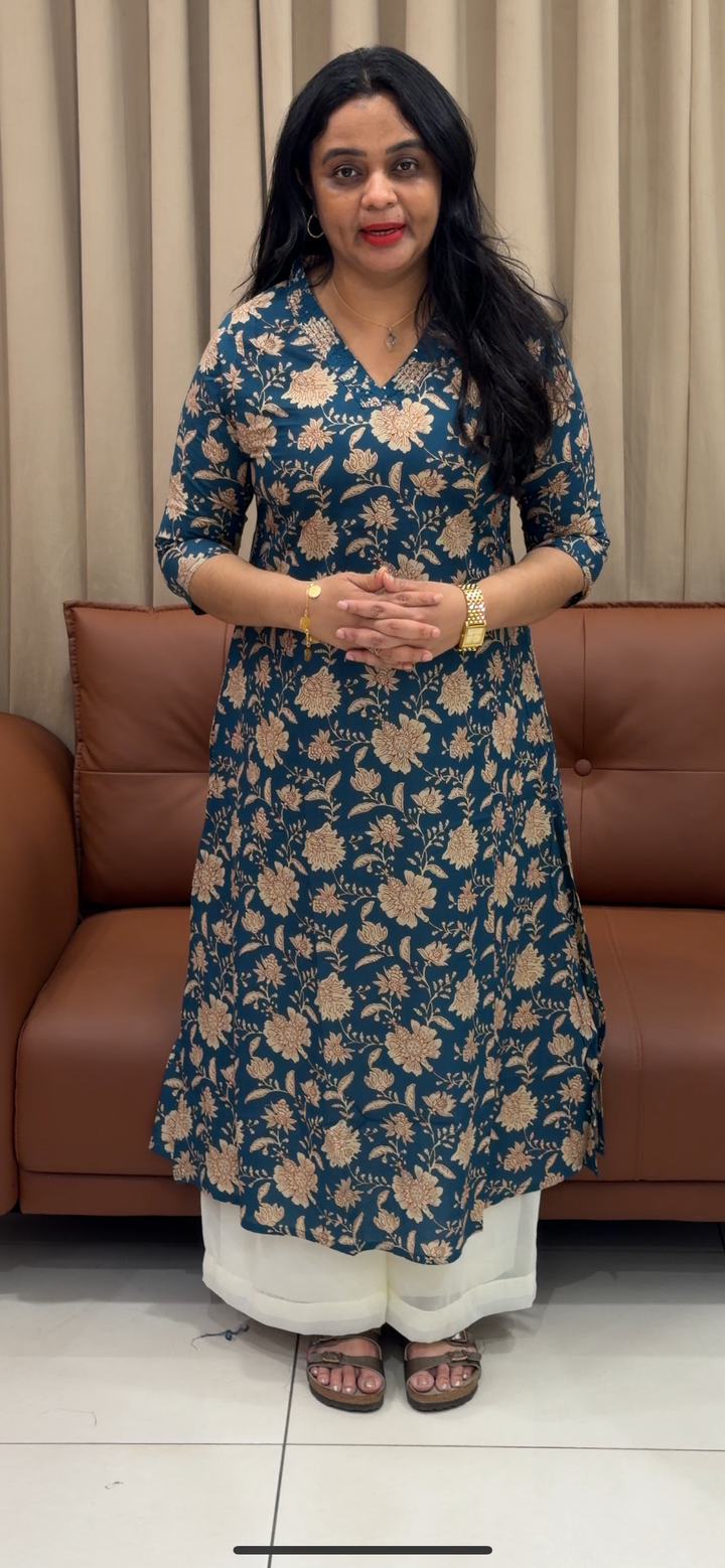 PRINTED COTTON LONG SLITTED TOPS - NUWA - 2417
