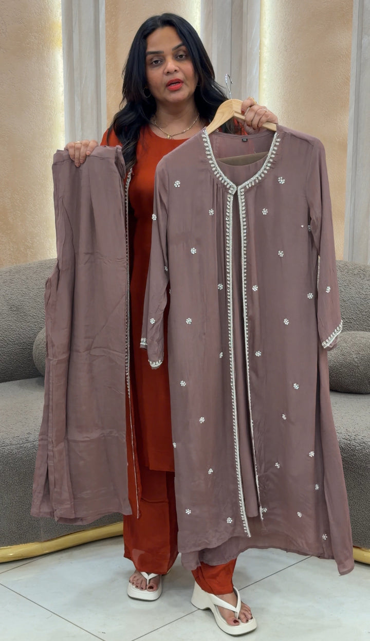 PLATINUM CHIFFON TOP,BOTTOM AND JACKET - NUWA-425