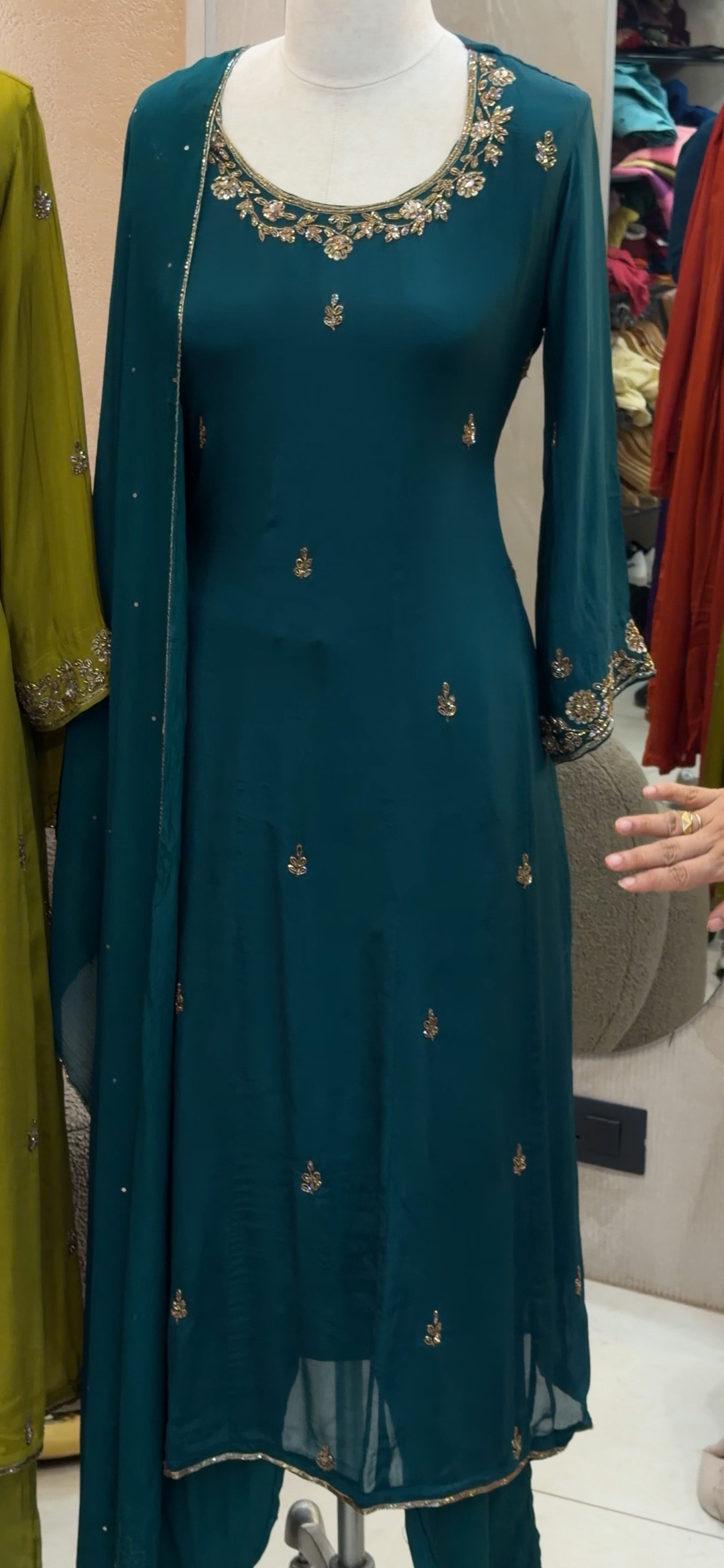 PLATINUM CHIFFON ANARKALI TOP, BOTTOM AND DUPATTA - NUWA - 1436