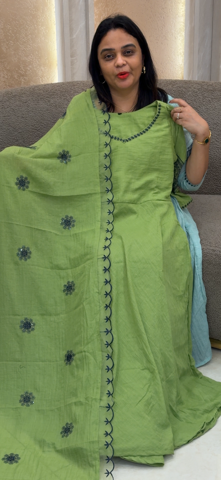 MUL CHANDERI ANARKALI TOP AND DUPATTA - NUWA - 1379