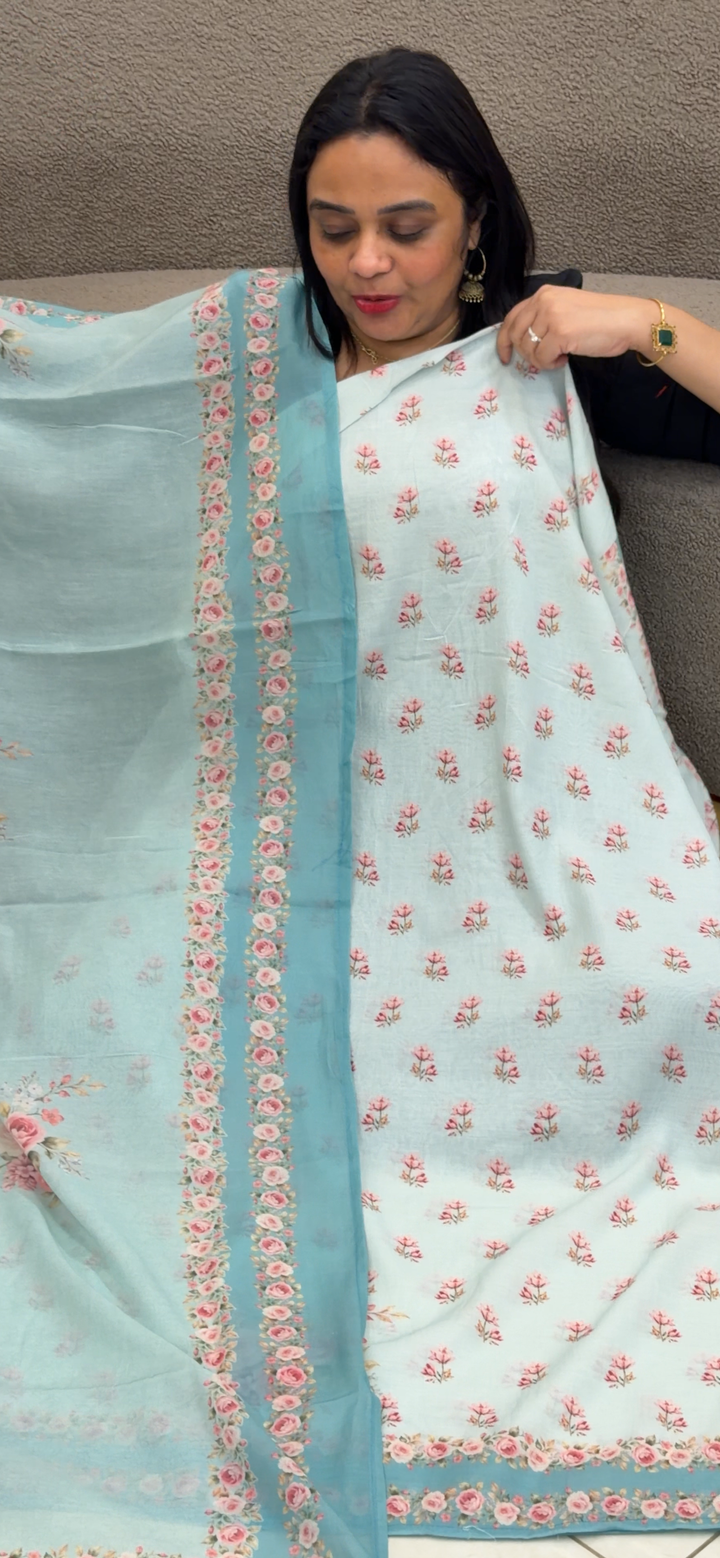 PRINTED MUL CHANDERI UNSTITCHED SALWAR SUITS - NUWA - 1449