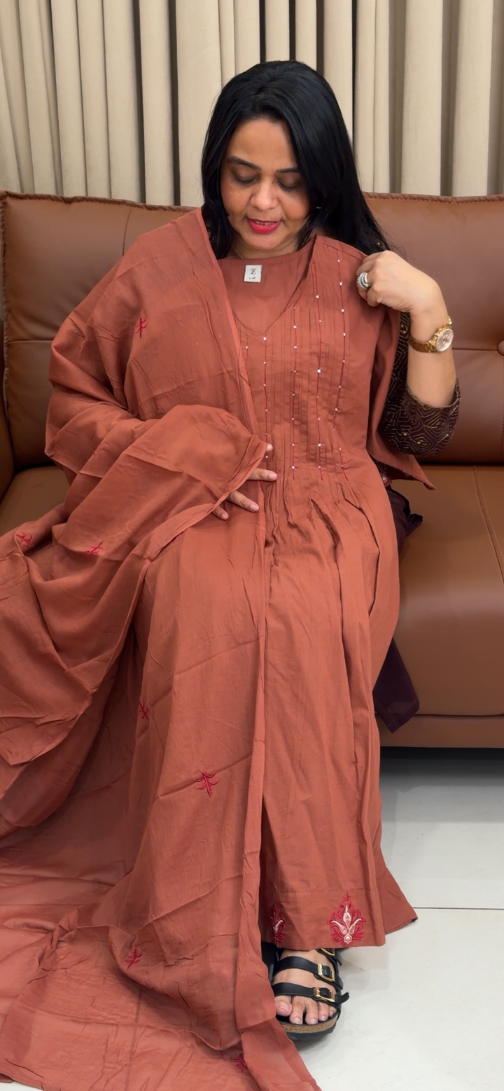 COTTON LONG ALINE TOP, BOTTOM AND DUPATTA - NUWA- 1939