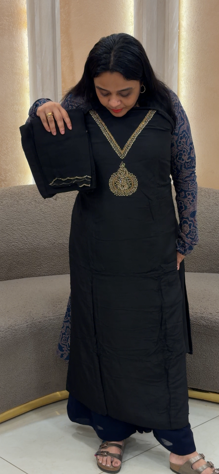OFFER SALE HAND WORKED DOLA SILK UNSTITCHED SALWAR SUITS - 2407