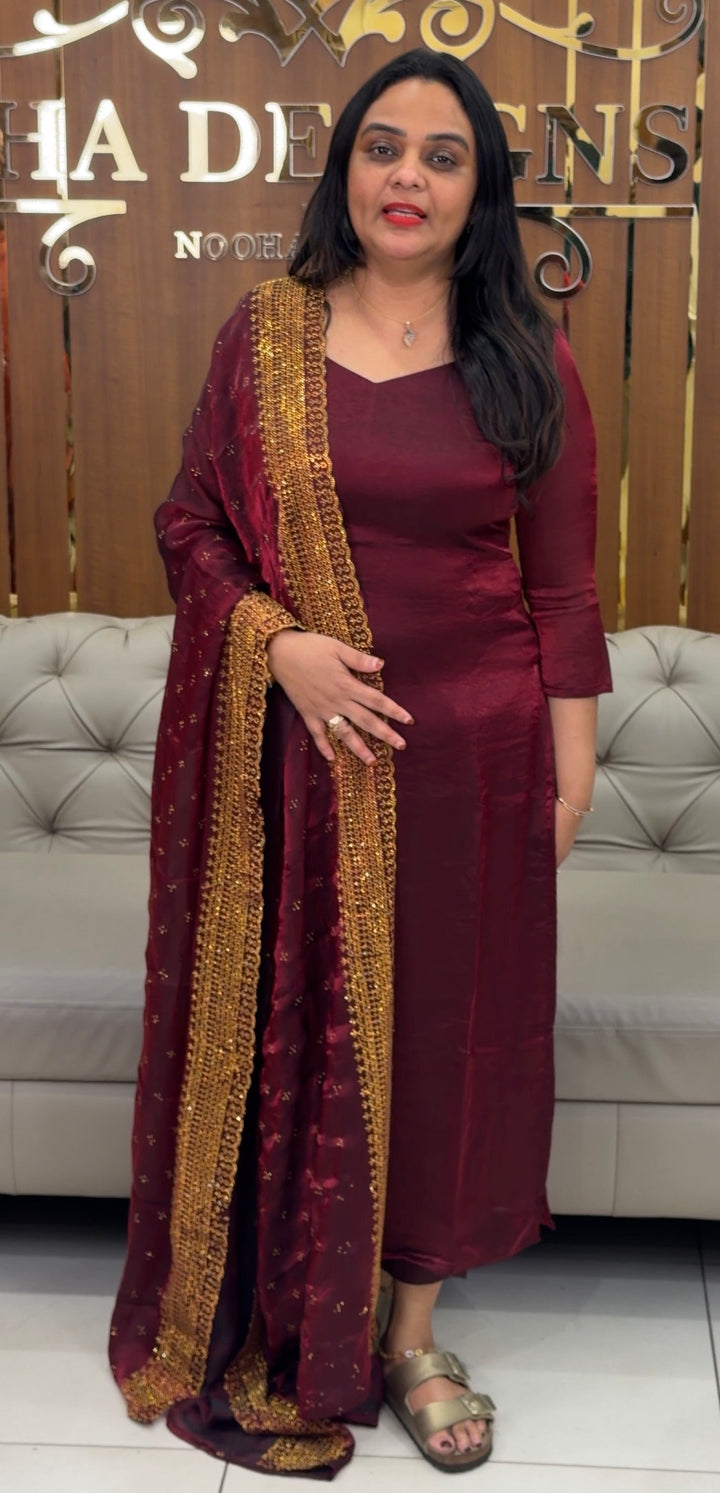 VELVET ORGANZA UNSTITCHED SALAR SUITS - NUWA-2033
