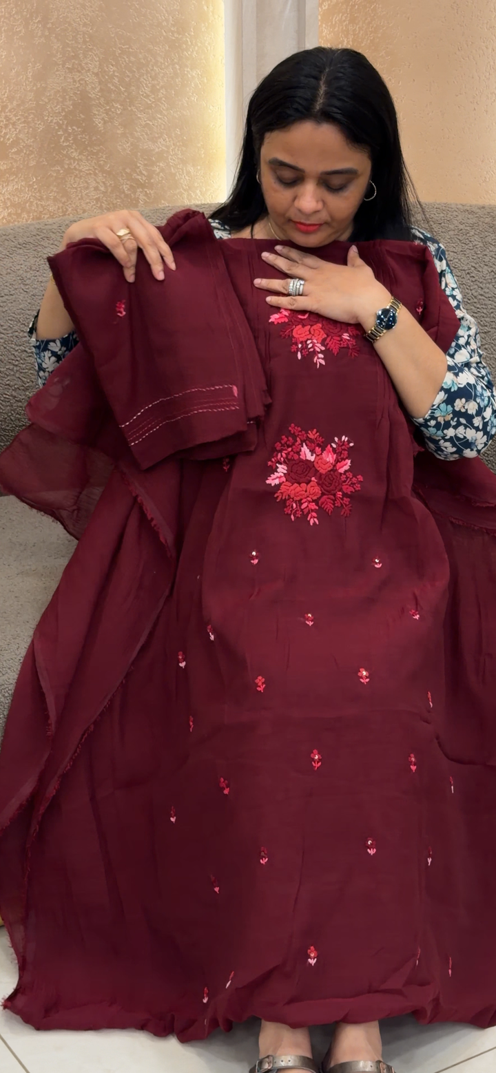 HAND WORKED MUL CRUSH UNSTITCHED SALWAR SUITS - NUWA - 2412