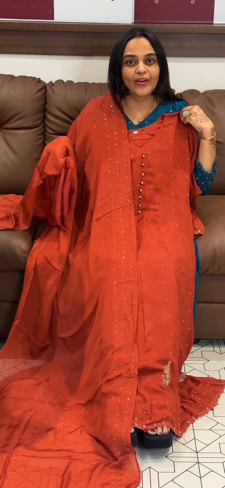 VISCOSE CHINON TOP , BOTTOM AND DUPATTA - NUWA - 661