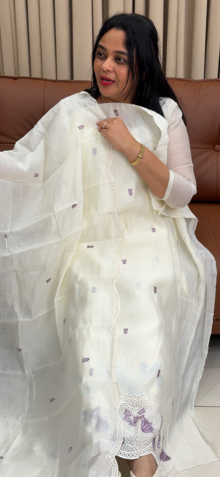 MALAI CHANDERI UNSTITCHED SALWAR SUITS - NUWA - 1826