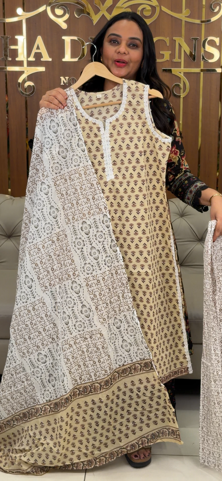 PRINTED COTTON TOP, BOTTOM AND DUPATTA - NUWA - 1084