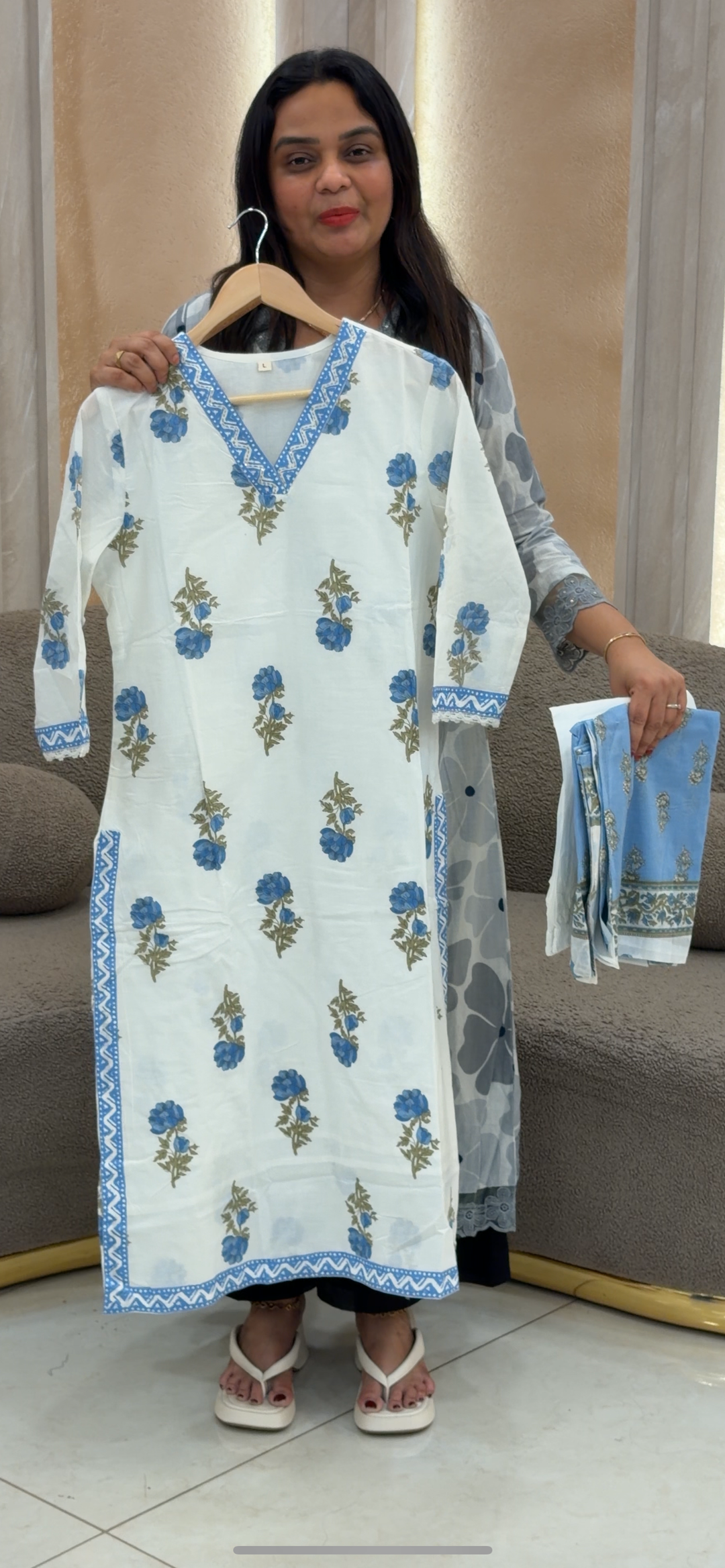 COTTON PRINTED TOP, BOTTOM AND DUPATTA - NUWA - 449