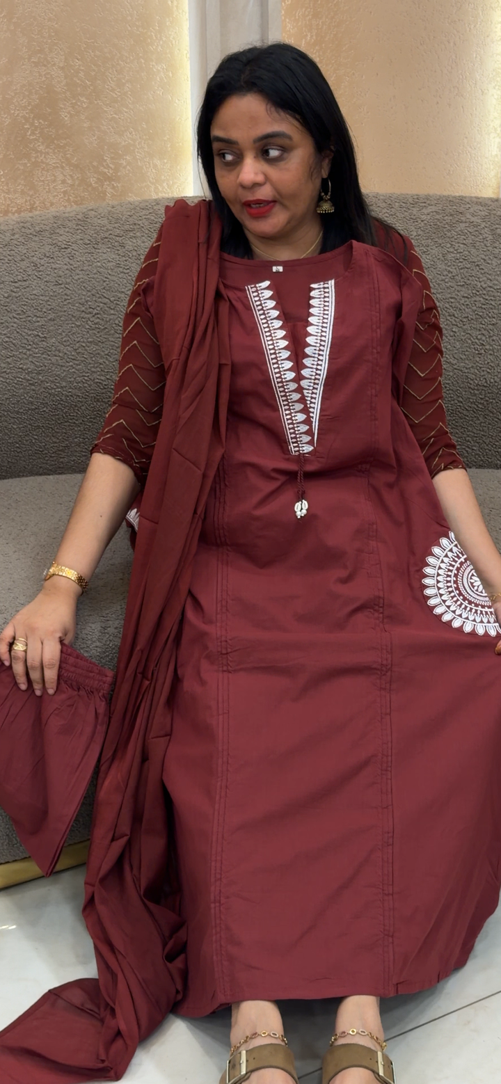 COTTON ALINE TOP , BOTTOM AND DUPATTA - NUWA - 1494