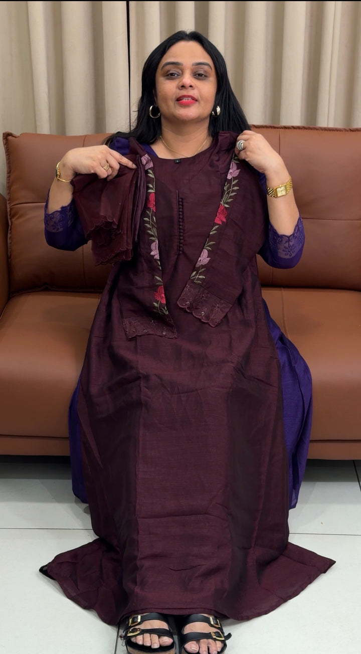 SEMI RAW SILK ALINE TOP,BOTTOM AND DUPATTA - NUWA-2181