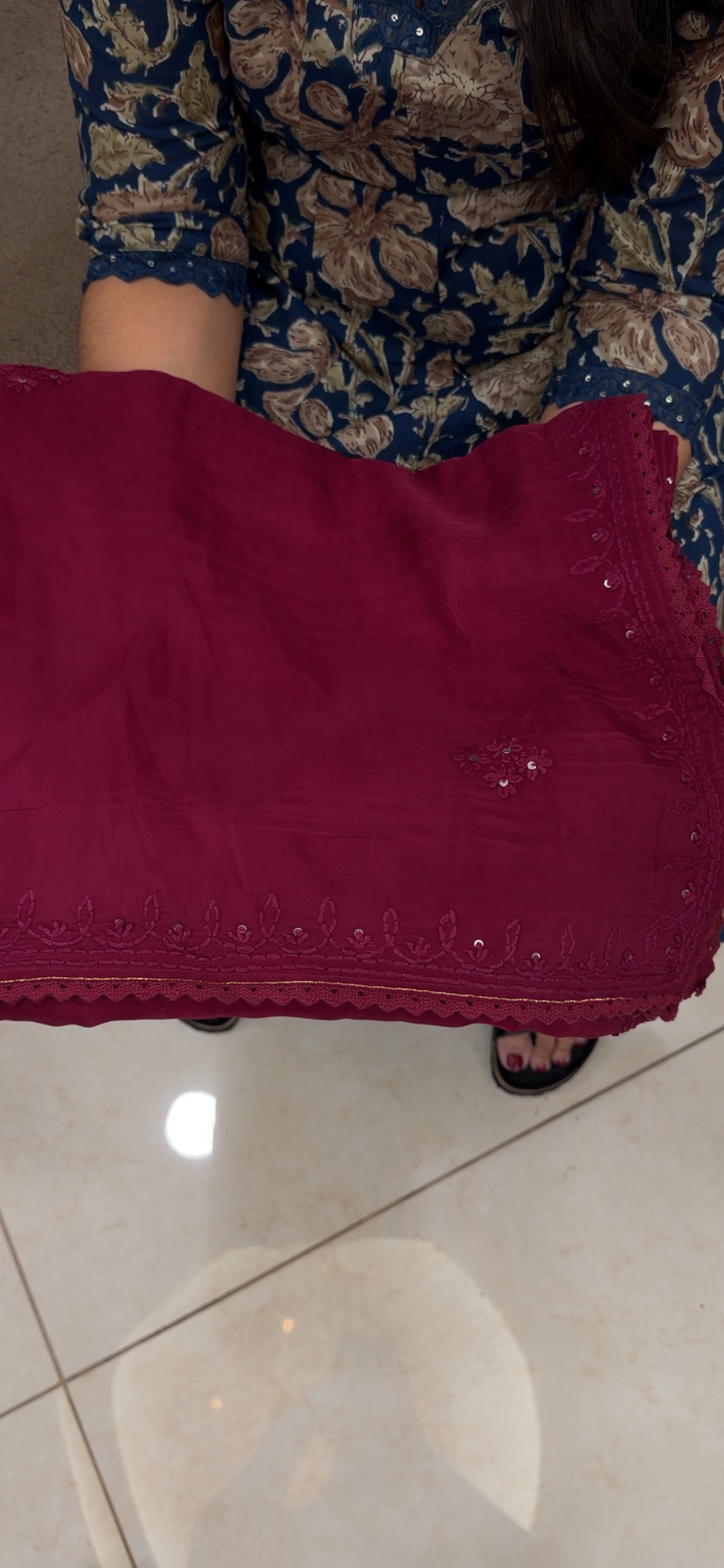 VISCOSE CRAPE CHIKANKARI SAREES - NUWA - 1623