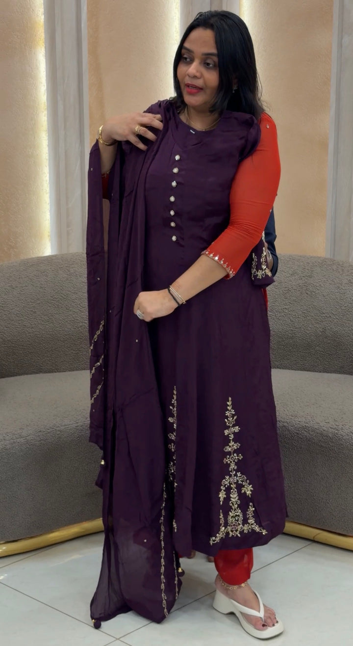 PARTY WEAR ANARKALI TOP , BOTTOM AND DUPATTA - NUWA-847