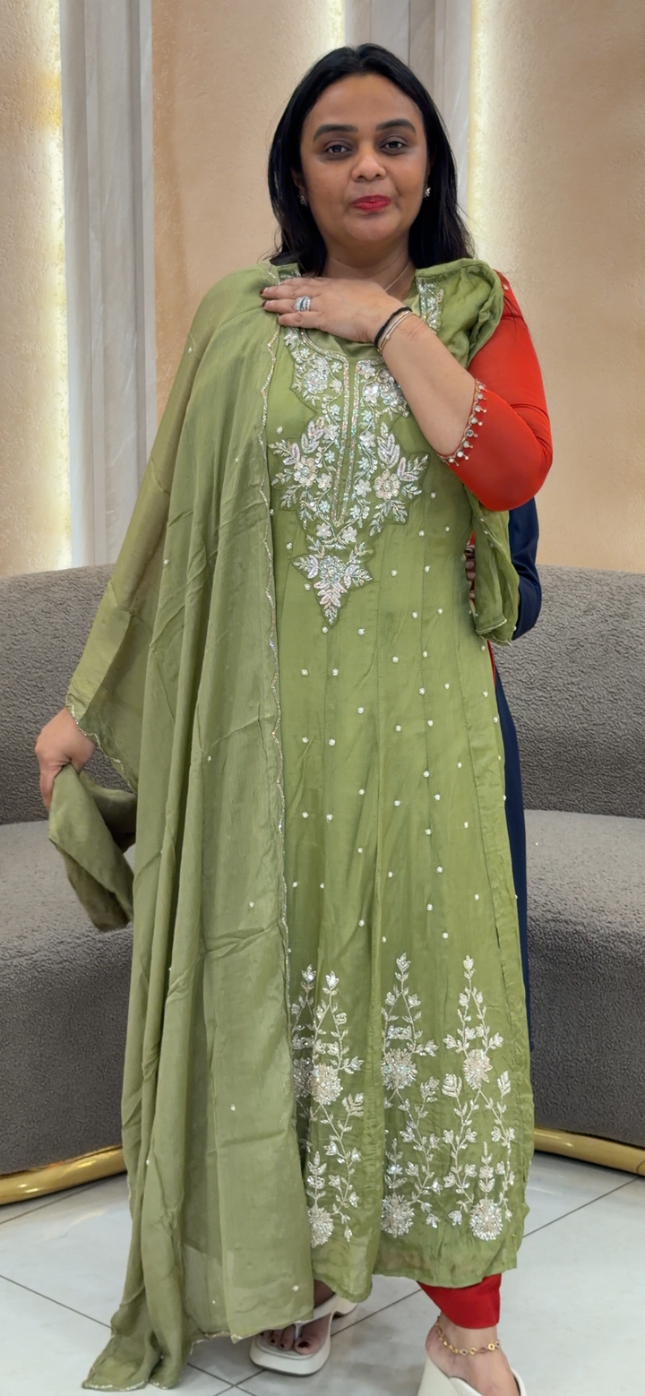 HAND WORKED ANARKALI TOP, BOTTOM AND DUPATTA - NUWA - 872