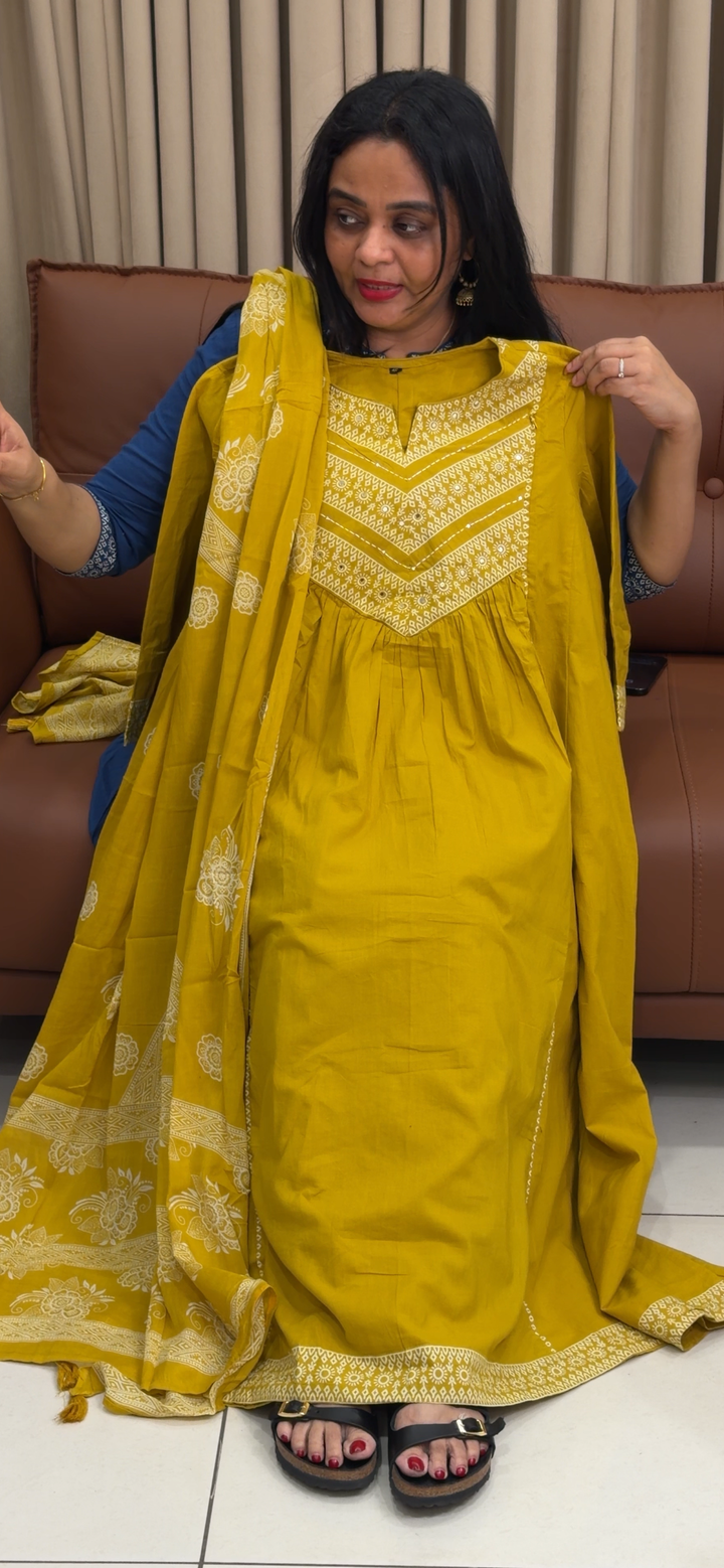 COTTON ALINE TOP, BOTTOM AND DUPATTA - NUWA - 1808
