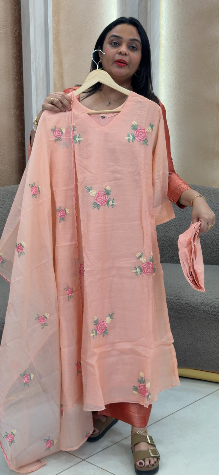 MUL CHANDERI TOP, BOTTOM AND DUPATTA - NUWA - 1337