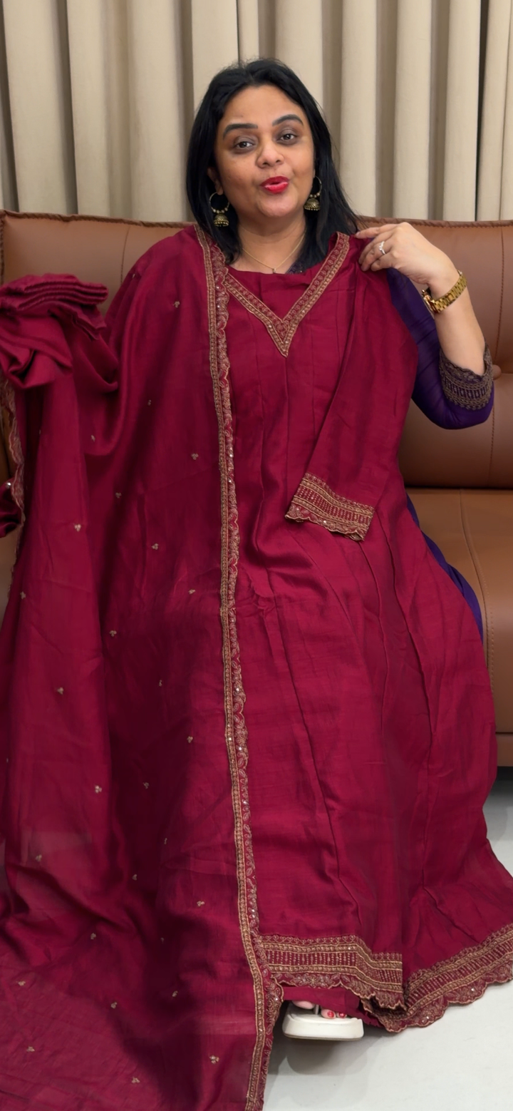 SEMI RAW SILK TOP, BOTTOM AND DUPATTA - NUWA - 1691