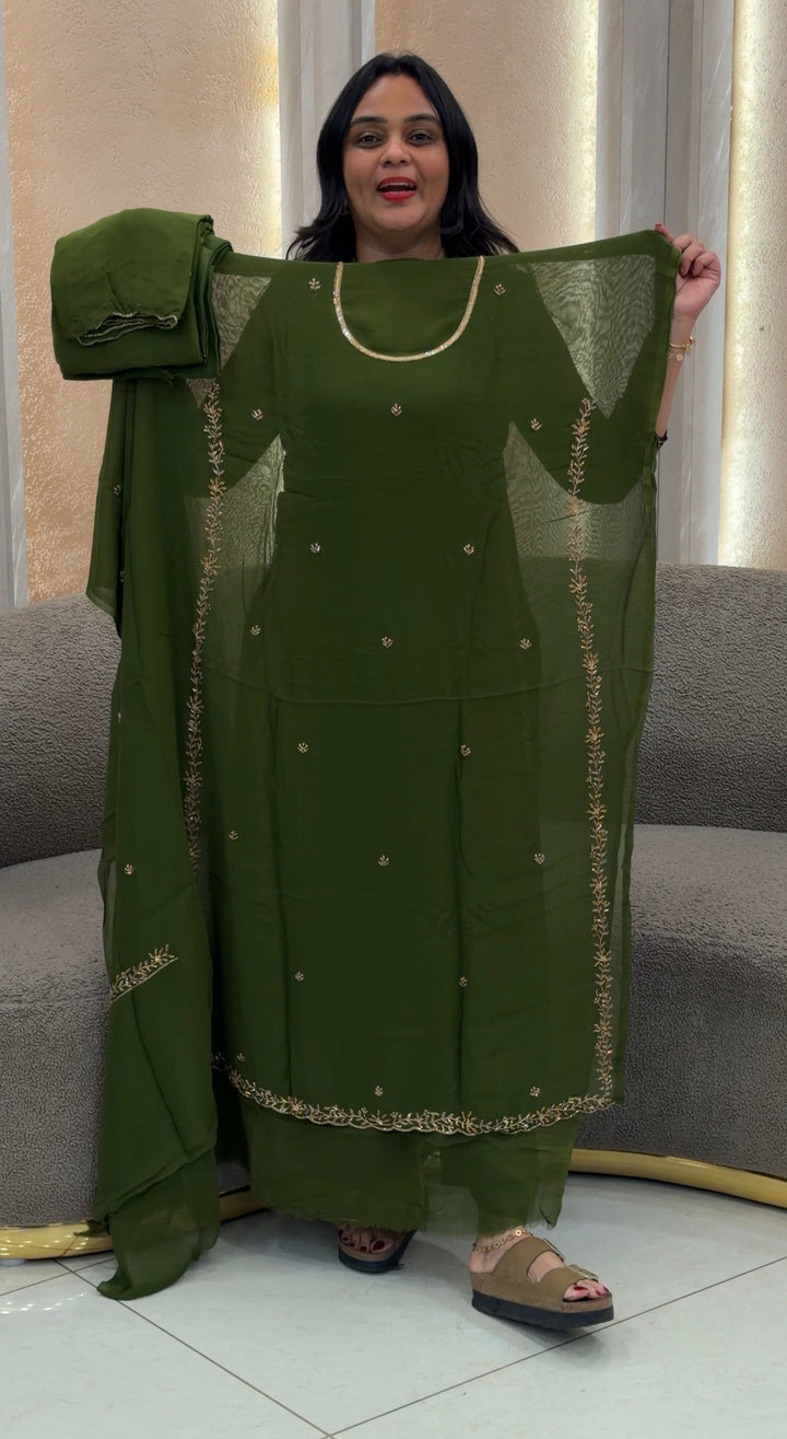 HANDWORKED GEORGETTE UNSTITCHED SALWAR SUITS - NUWA-1192