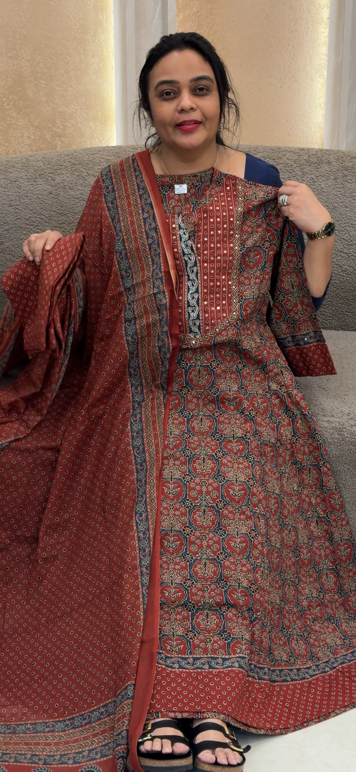 AJRAKH PRINTED TOP, BOTTOM AND DUPATTA - NUWA - 2048