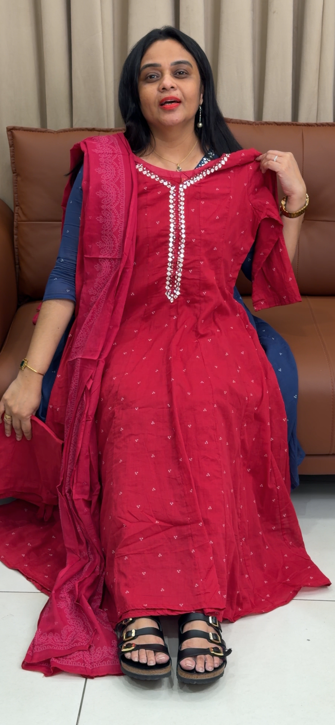 COTTON ANARKALI TOP, BOTTOM AND DUPATTA - NUWA - 2224