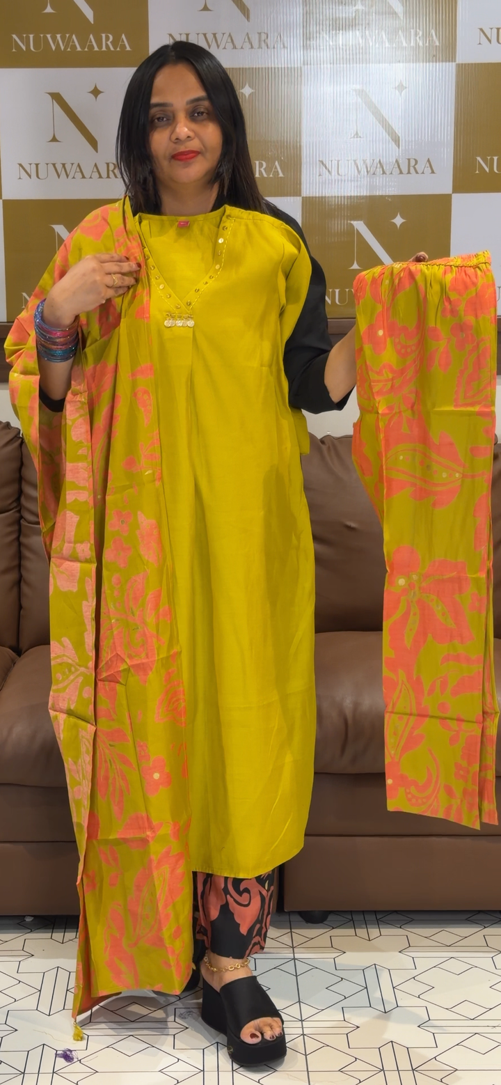 MUL CHANDERI TOP, BOTTOM AND DUPATTA - NUWA - 701