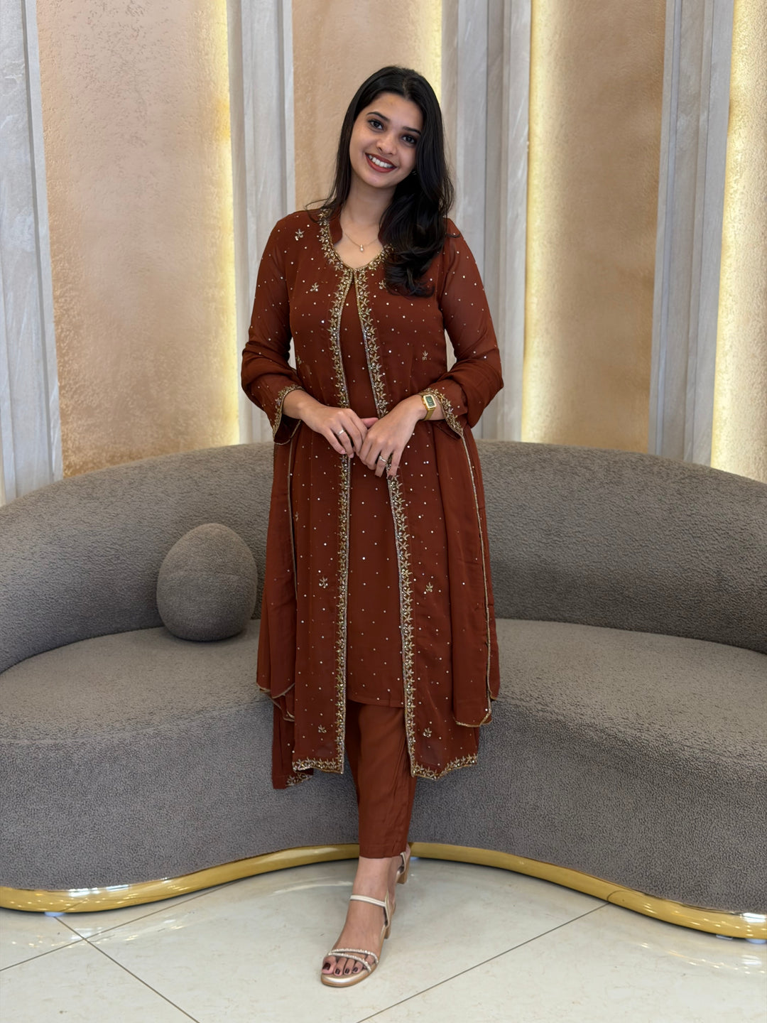 PLATINUM CHIFFON TOP, BOTTOM JACKET AND DUPATTA - NUWA - 1053