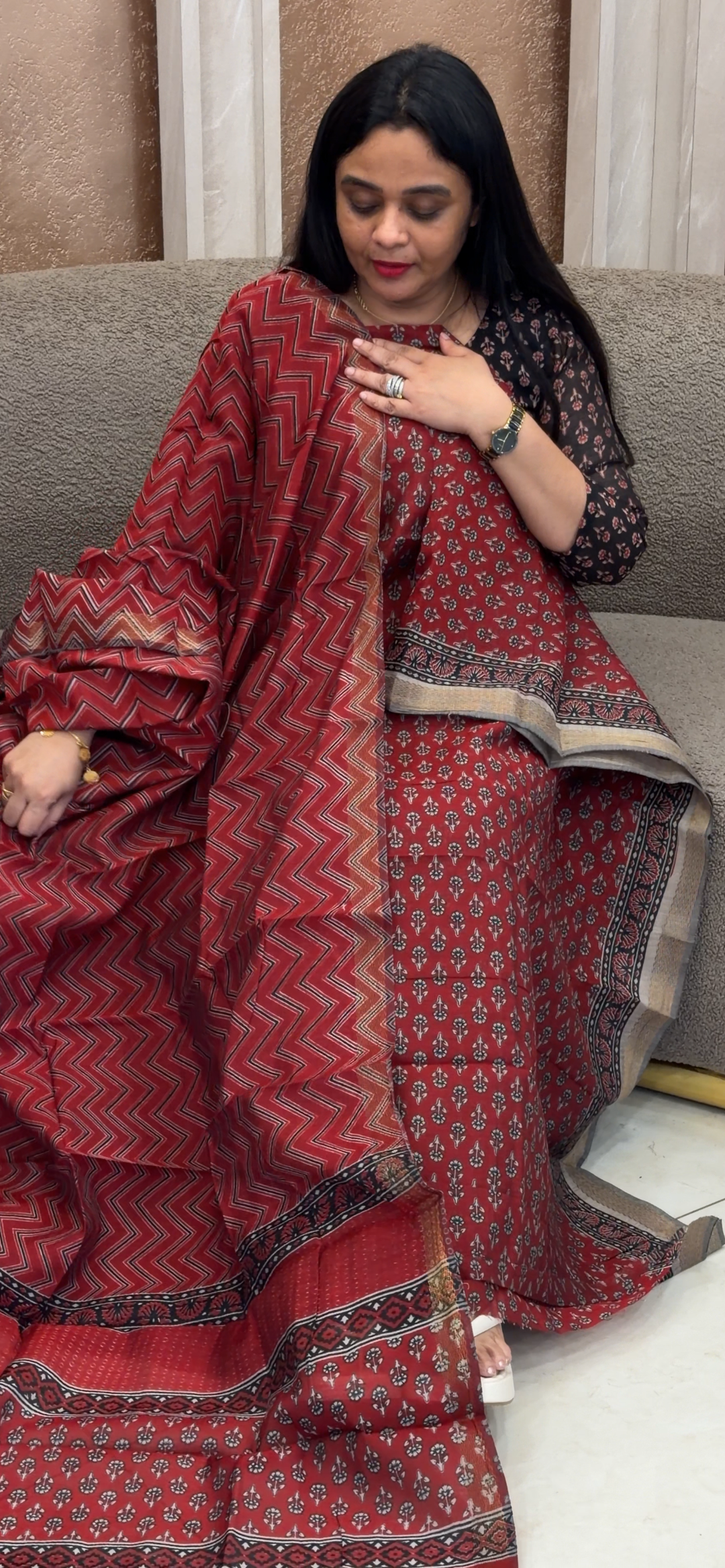 BLOCK PRINTED MAHESWARI UNSTITCHED SALWAR SUITS - NUWA - 2348