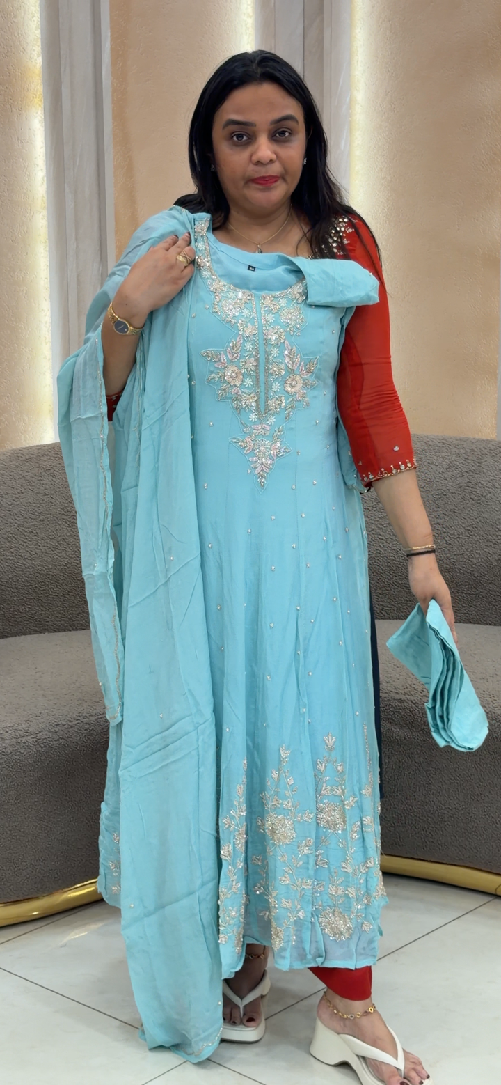 HAND WORKED ANARKALI TOP, BOTTOM AND DUPATTA - NUWA - 872