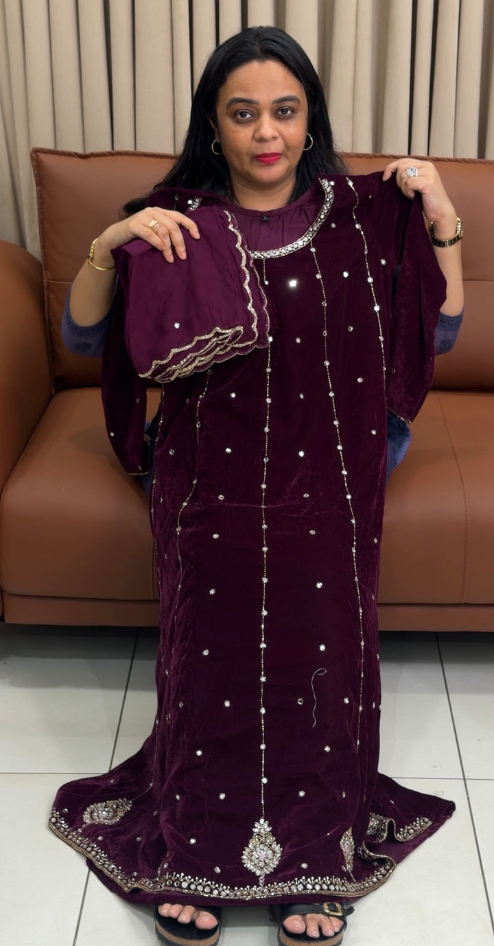 VELVET ANARKALI TOP,BOTTOM AND DUPATTA - NUWA-1968