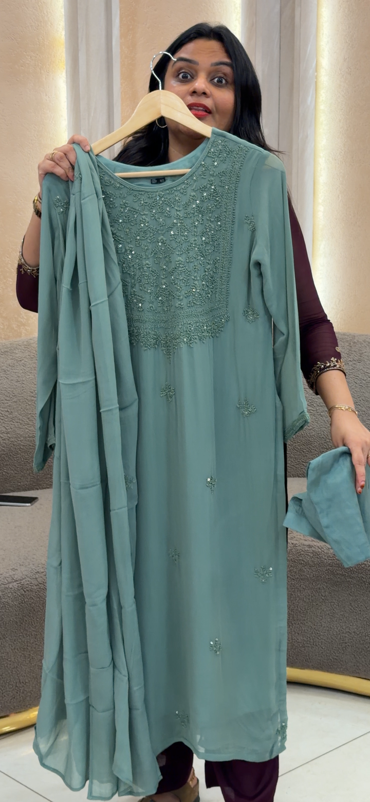 VISCOSE GEORGETTE TOP, BOTTOM AND DUPATTA - NUWA - 1327