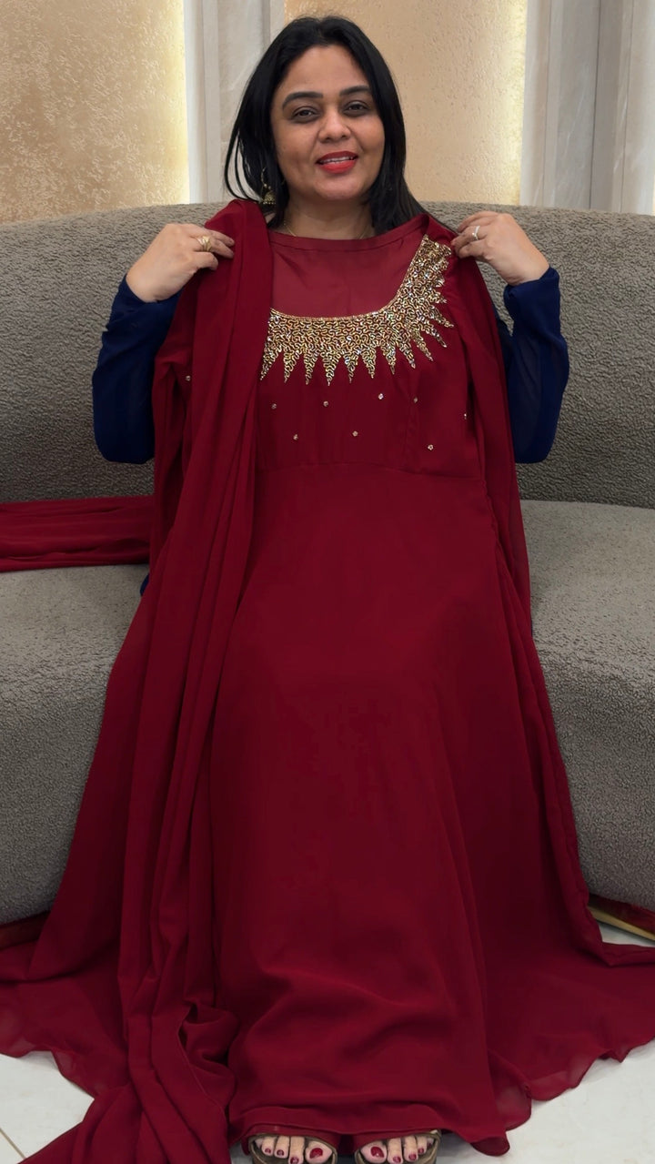 IN-HOUSE PARTY WEAR ANARKALI TOP AND DUPATTA - IHA 1458