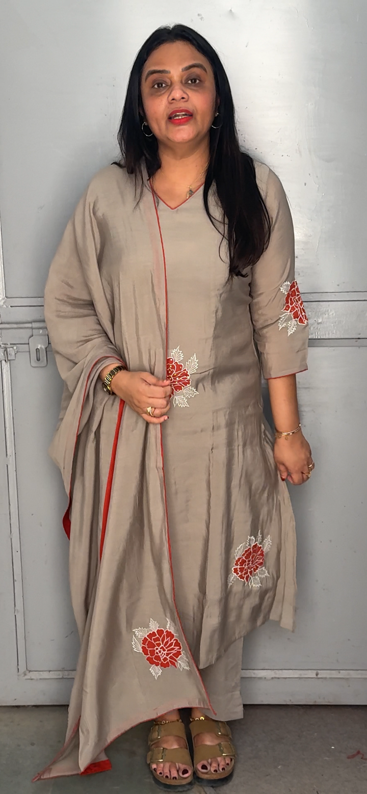 MALAI CHANDERI SLITTED TOP, BOTTOM AND DUPATTA  - NUWA - 1120
