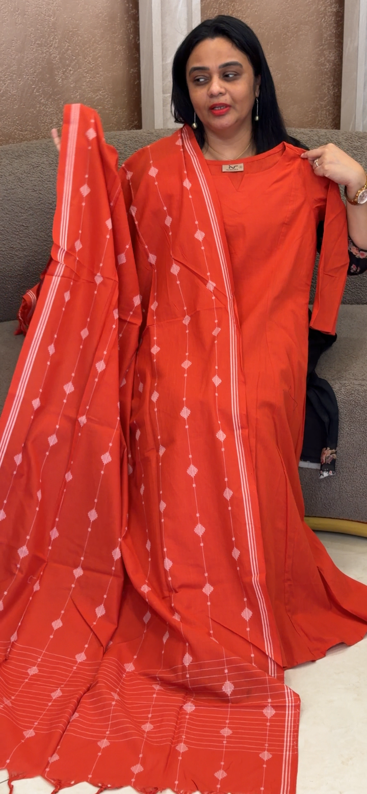 HANDLOOM COTTON TOP, BOTTOM AND DUPATTA - NUWA - 2266