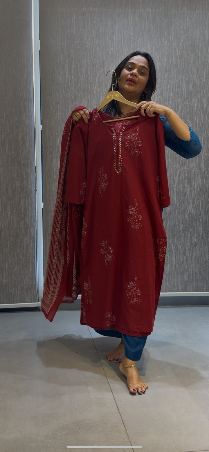 PRINTED COTTON TOP, BOTTOM AND DUPATTA - NUWA-291