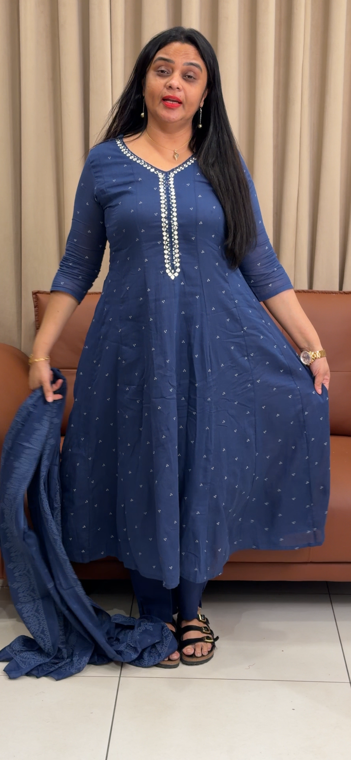 COTTON ANARKALI TOP, BOTTOM AND DUPATTA - NUWA - 2224
