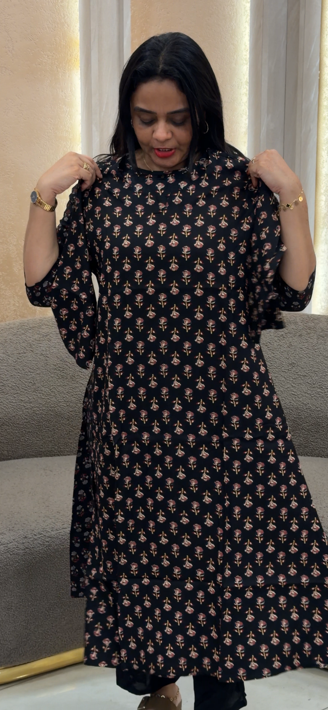 PRINTED COTTON LONG ALINE TOPS - NUWA - 1294
