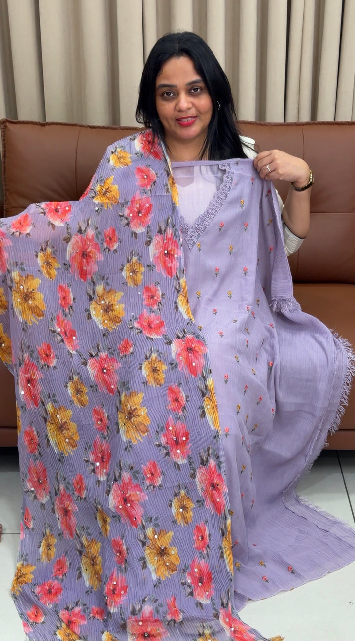 MUL CRUSHED UNSTITCHED SALWAR SUITS - NUWA - 1710
