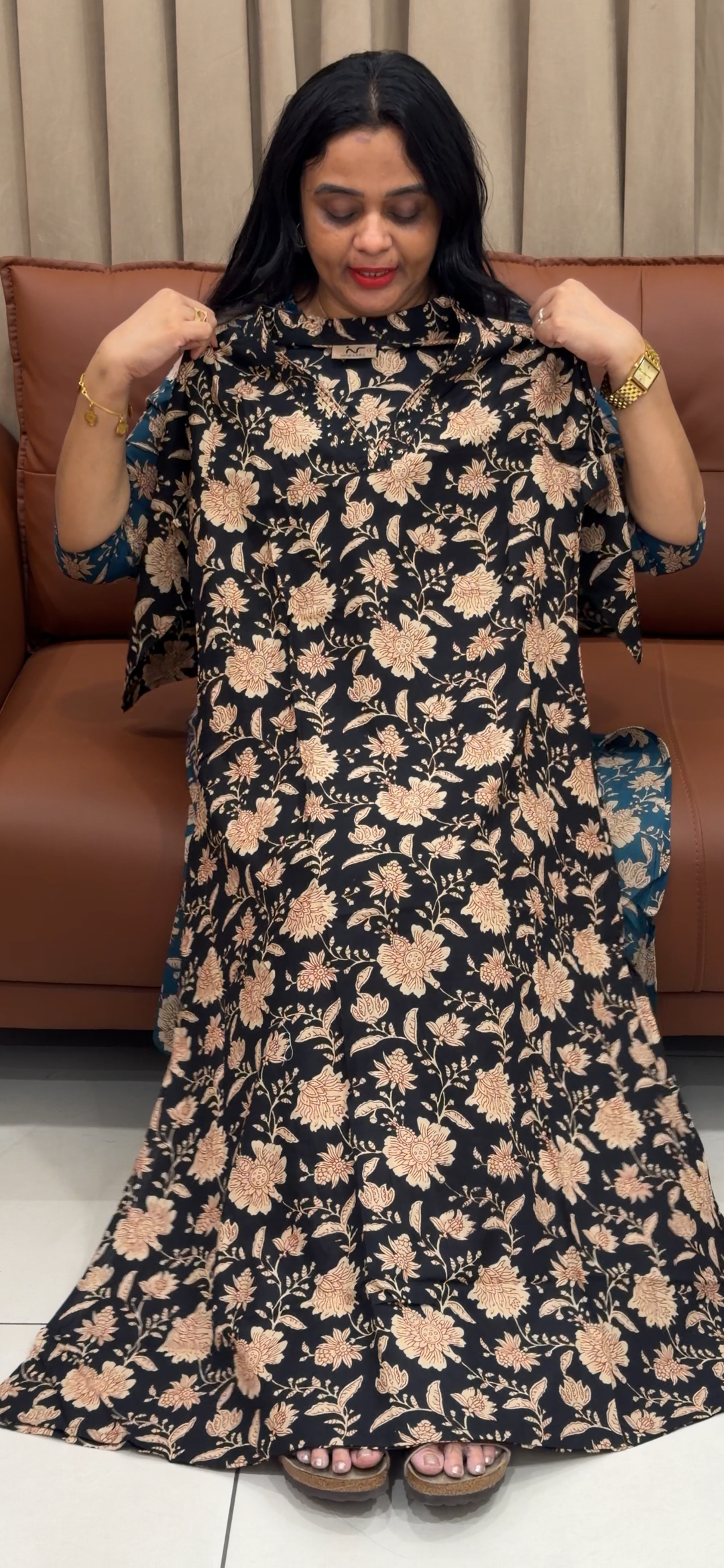 PRINTED COTTON LONG SLITTED TOPS - NUWA - 2417