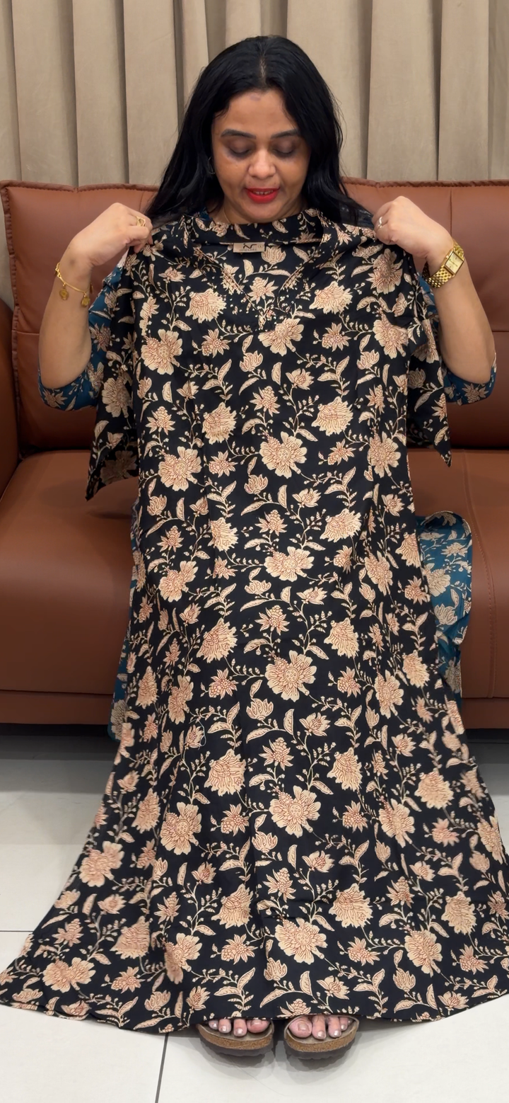 PRINTED COTTON LONG SLITTED TOPS - NUWA - 2417