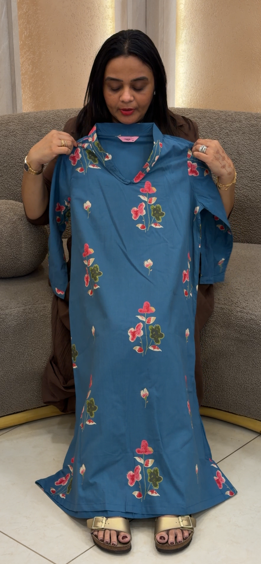 PRINTED COTTON LONG ALINE TOPS - NUWA - 819