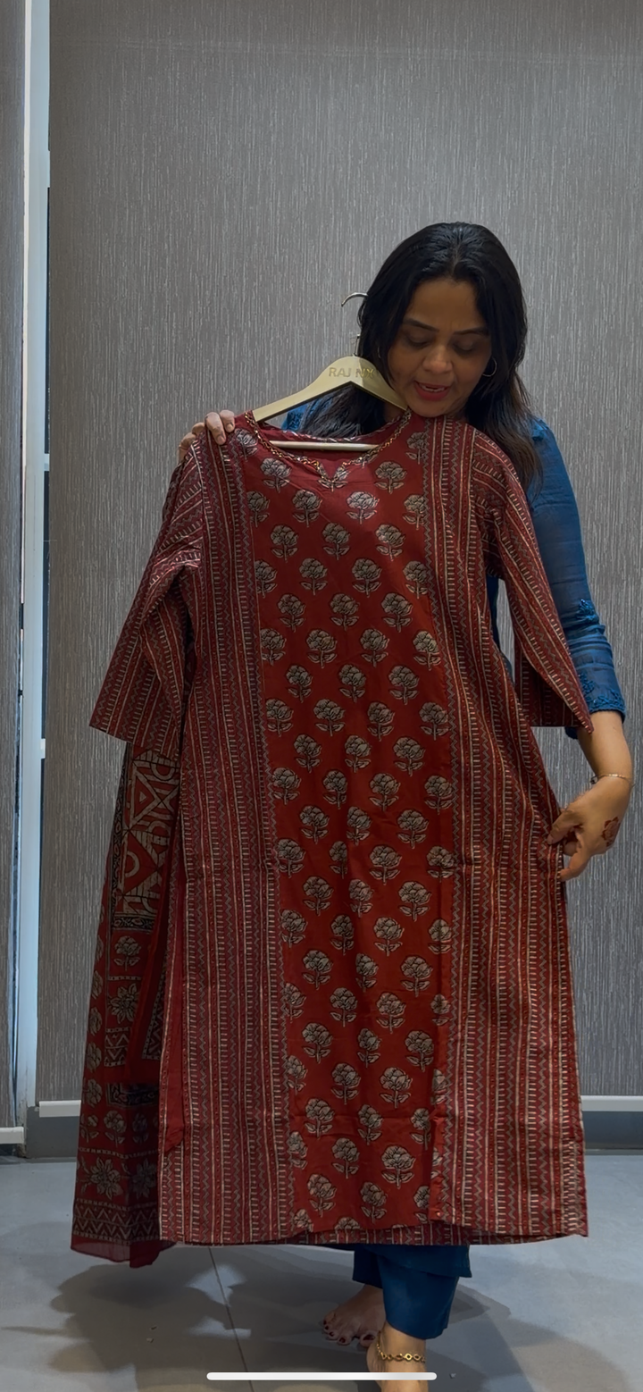 PRINTED COTTON TOP, BOTTOM AND DUPATTA - NUWA-291