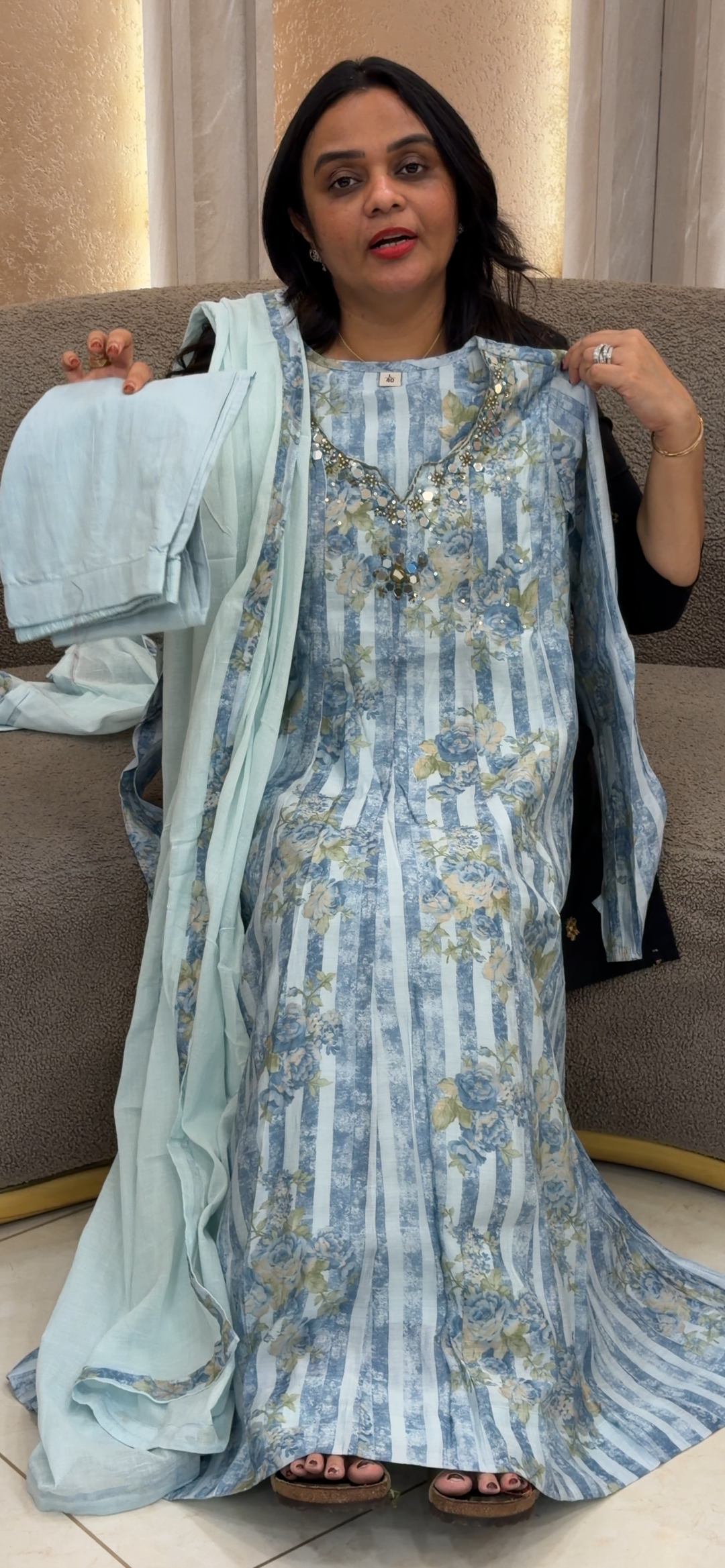 MUL CHANDERI ANARKALI TOP, DUPATTA AND BOTTOM  - NUWA - 889