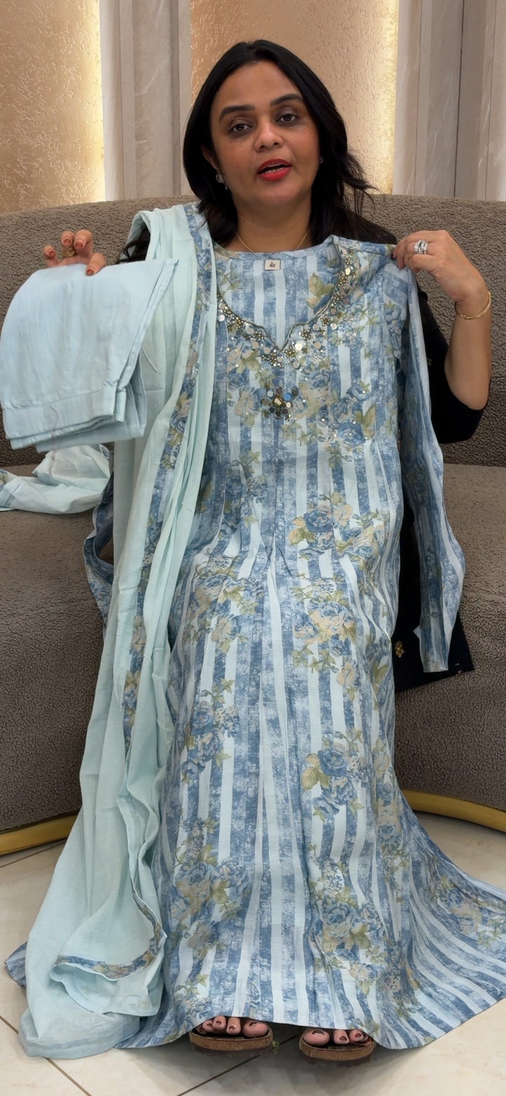 MUL CHANDERI ANARKALI TOP, DUPATTA AND BOTTOM  - NUWA - 889